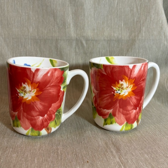 PIER 1 IMPORTS Set of 2 Mugs Floral Tiny Chips on One Mug 12 oz - Picture 1 of 8
